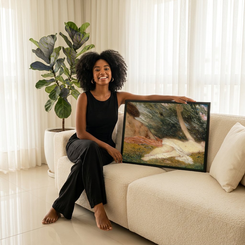 Quadro Decorativo A Primavera - Arnold Böcklin com modelo em ambiente