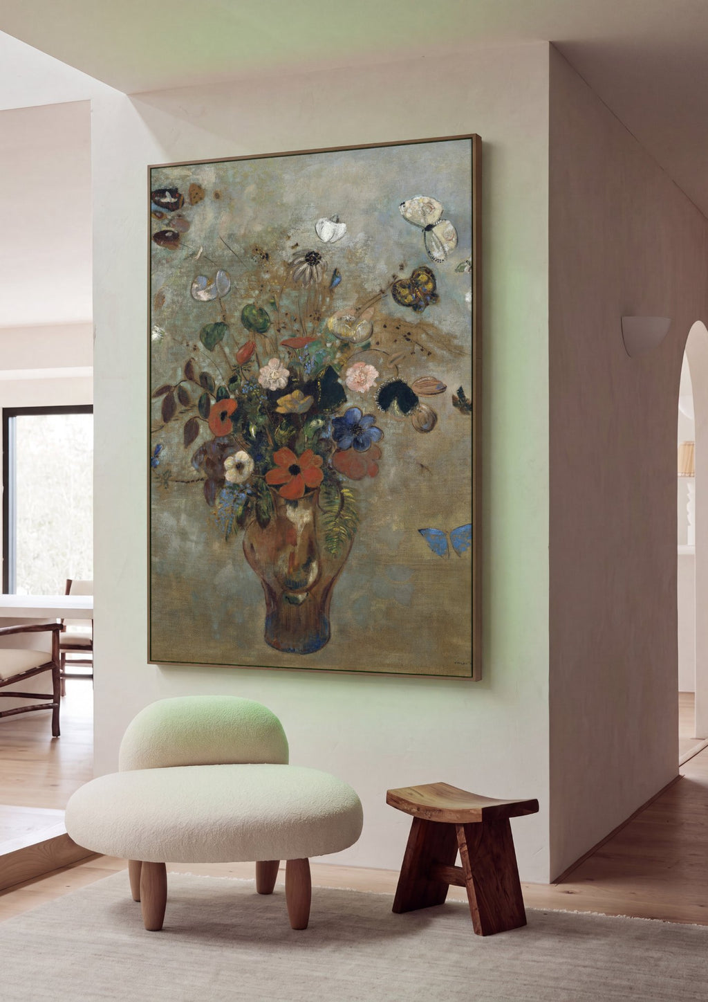 Quadro Decorativo Vaso de Flores com Borboletas - Odilon Redon em ambiente decorado