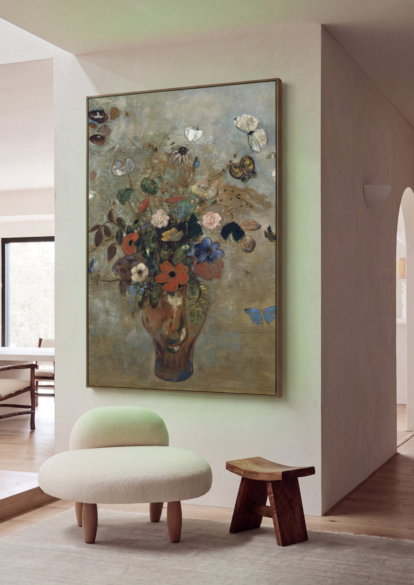 Quadro Decorativo Vaso de Flores com Borboletas - Odilon Redon em ambiente decorado