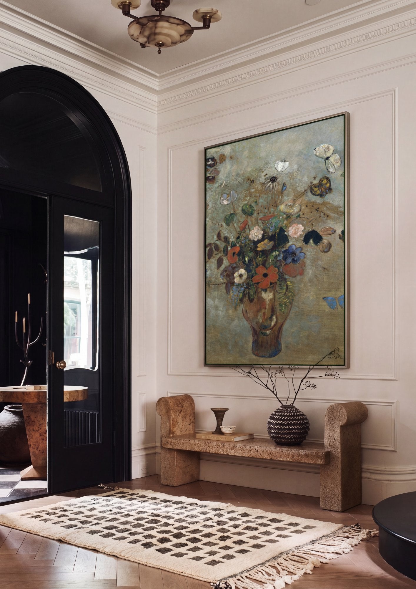 Quadro Decorativo Vaso de Flores com Borboletas - Odilon Redon em ambiente decorado