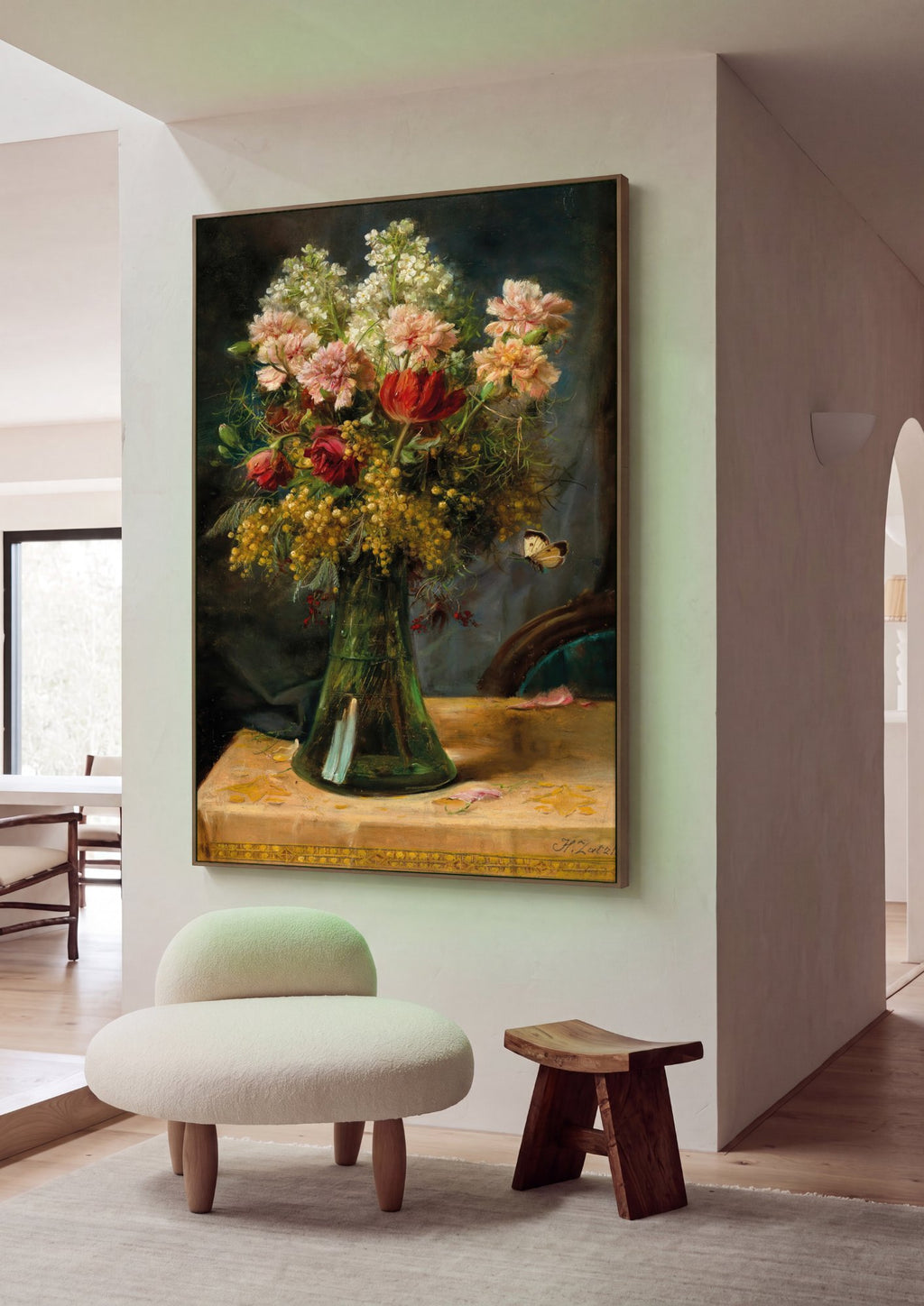 Quadro Decorativo Vaso de Flores com Borboleta - Hans Zatzka em ambiente decorado