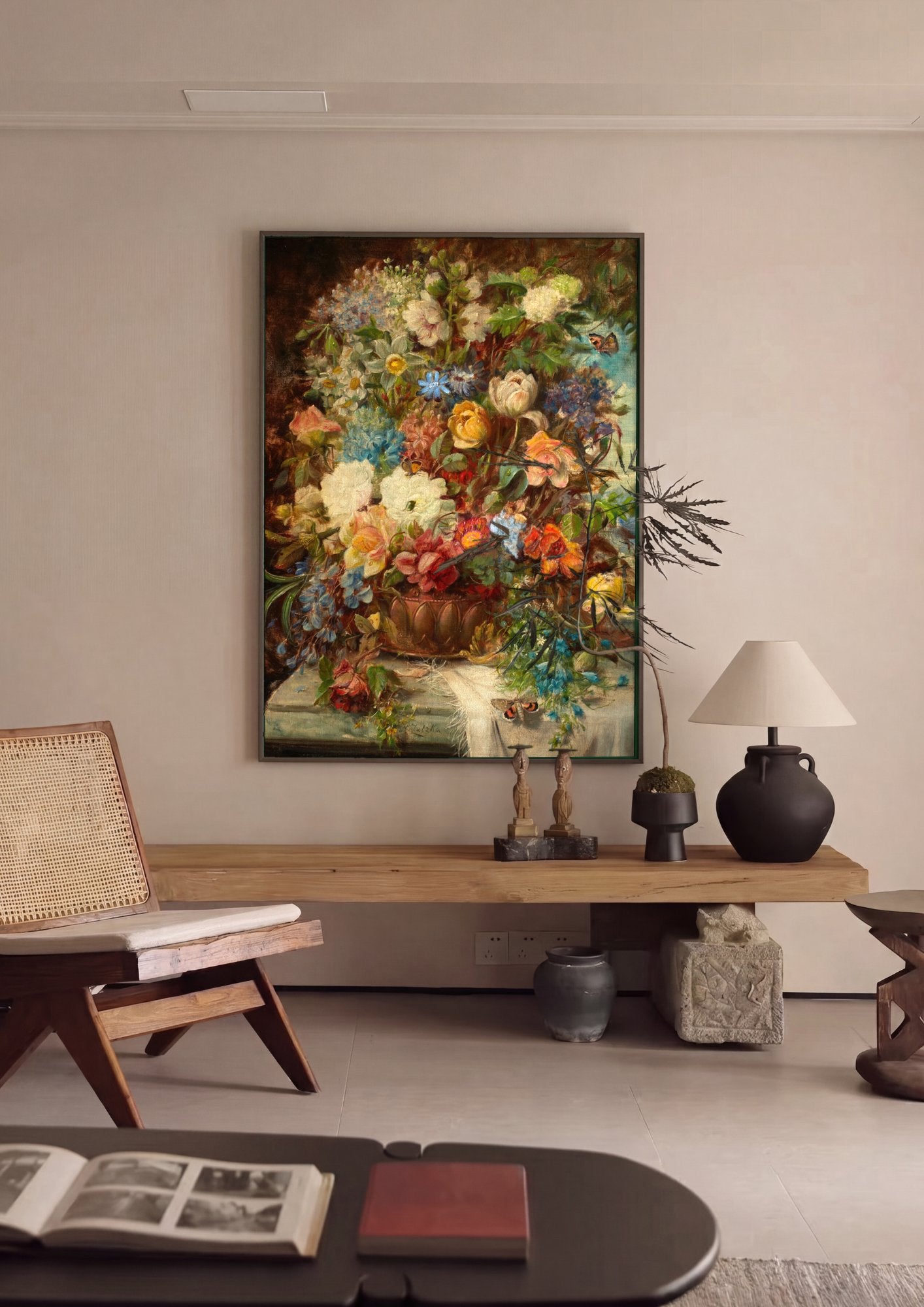 Quadro Decorativo Vaso de Flores com Borboletas - Hans Zatzka em ambiente decorado