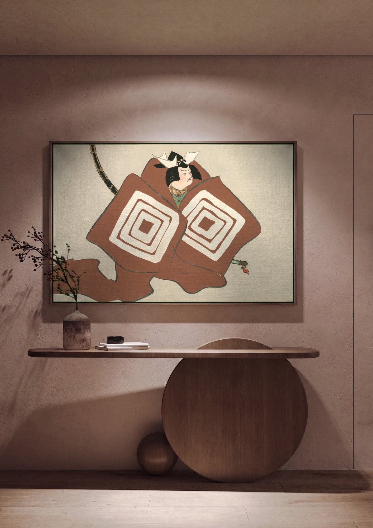 Quadro Decorativo Samurai Okiagari-koboshi - Kamisaka Sekka em ambiente decorado