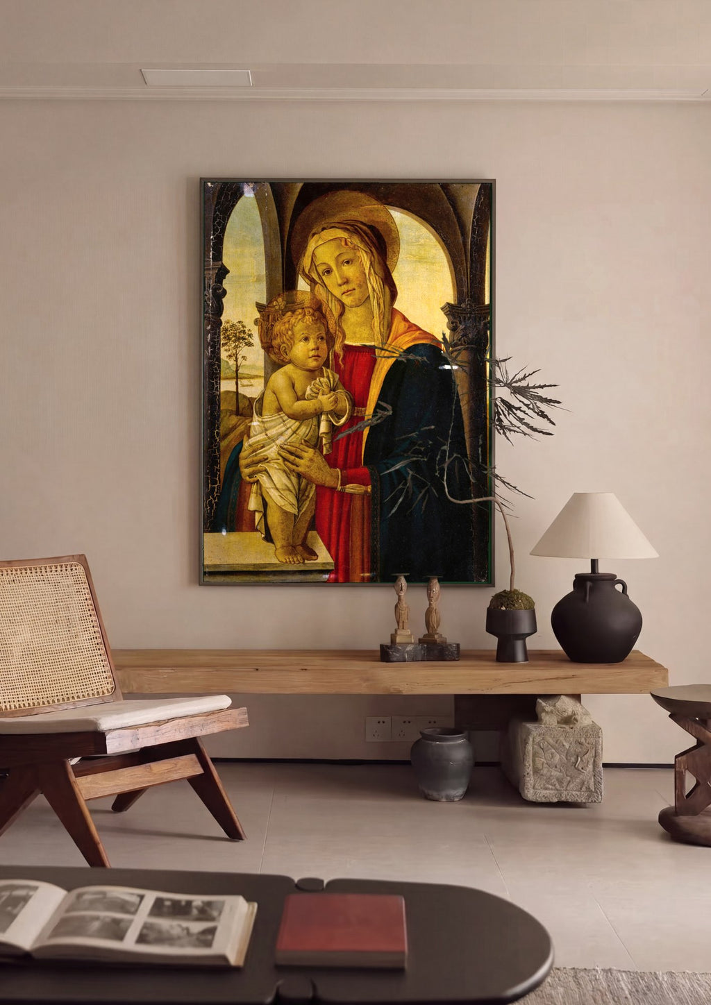Quadro Decorativo Madonna e o Menino - Botticelli em ambiente decorado