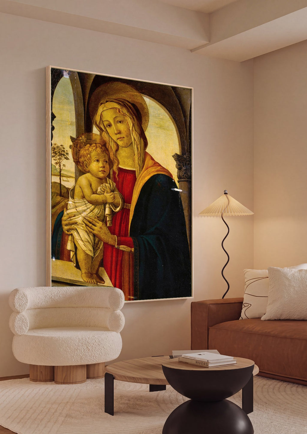 Quadro Decorativo Madonna e o Menino - Botticelli em ambiente decorado