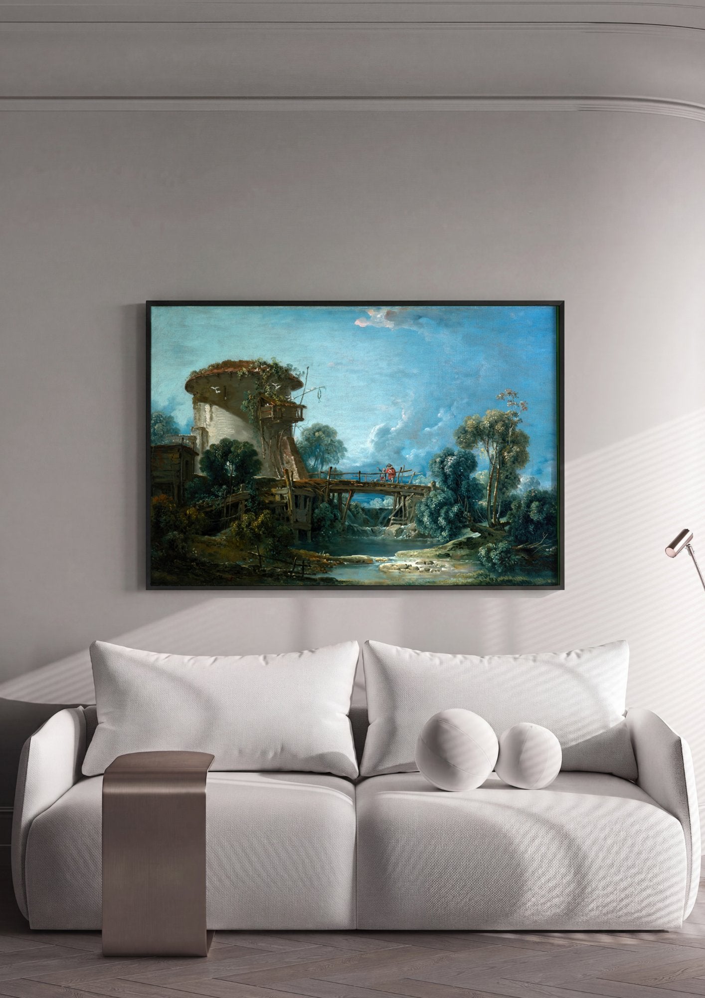 Quadro Decorativo A Ponte e o Moinho - Boucher em ambiente decorado
