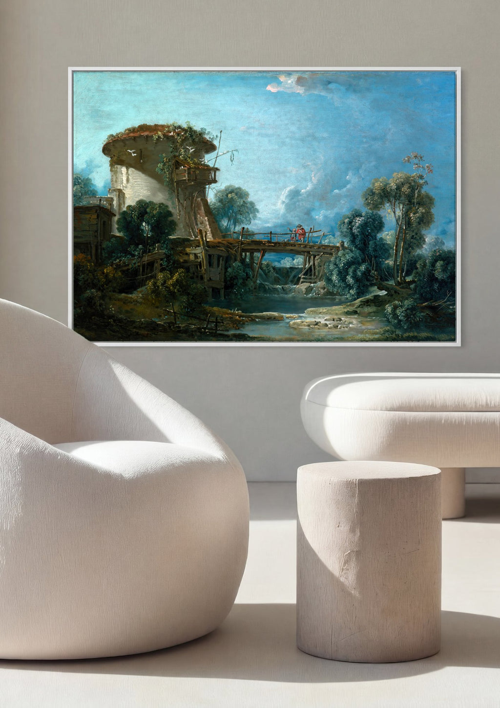 Quadro Decorativo A Ponte e o Moinho - Boucher em ambiente decorado