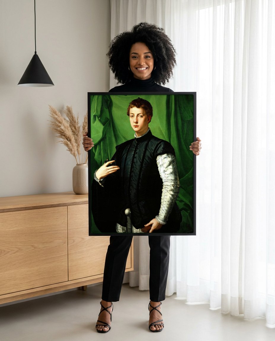 Quadro Decorativo Retrato de um Jovem - Bronzino com modelo em ambiente