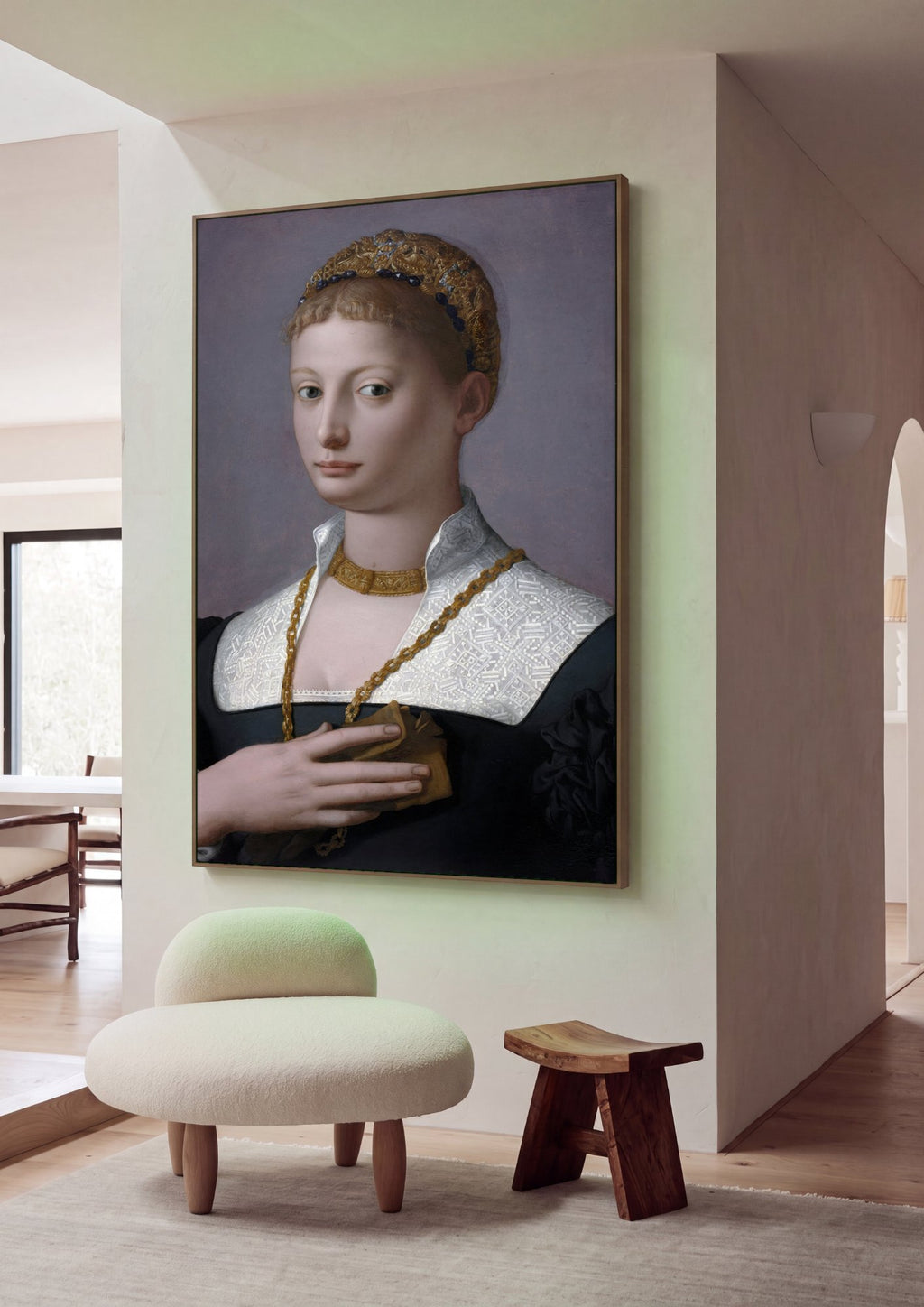 Quadro Decorativo Retrato de uma Dama - Bronzino em ambiente decorado