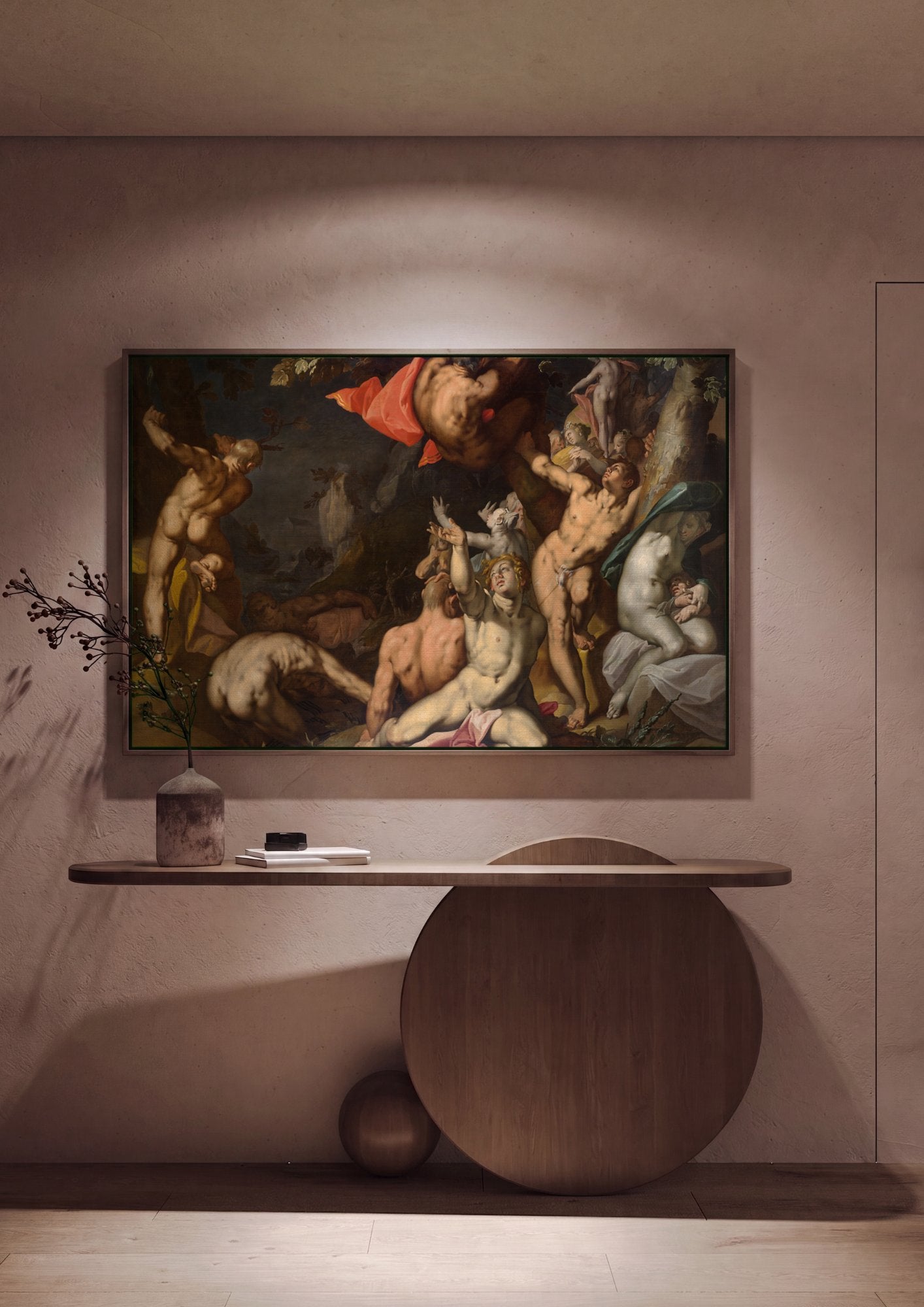 Quadro Decorativo A Queda dos Titãs - Abraham Bloemaert em ambiente decorado