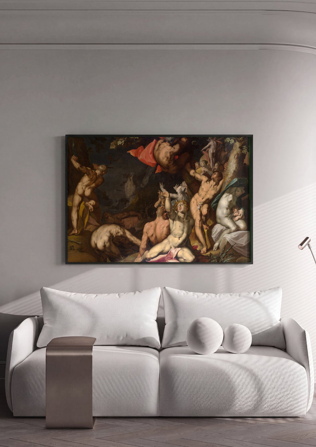 Quadro Decorativo A Queda dos Titãs - Abraham Bloemaert em ambiente decorado