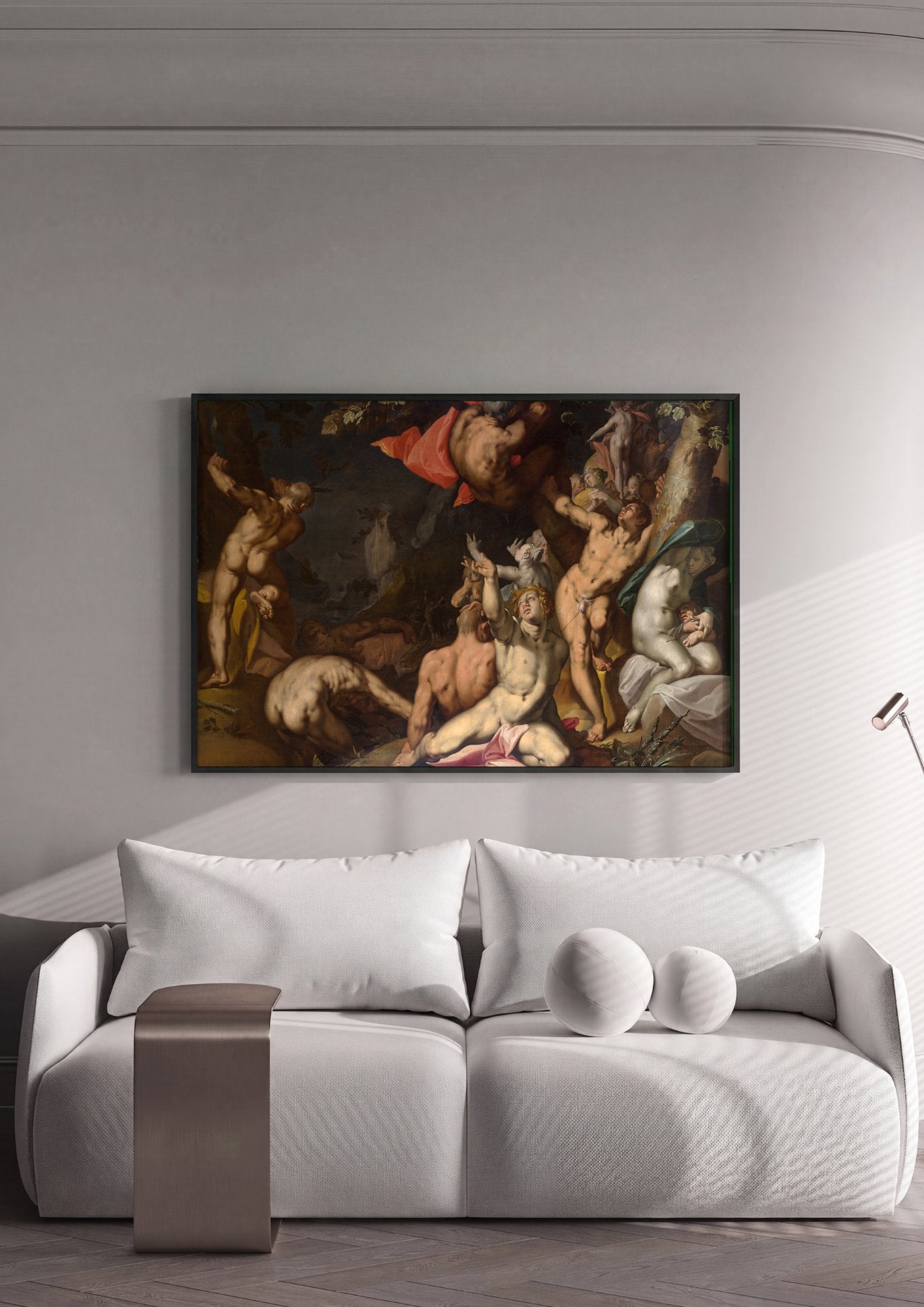 Quadro Decorativo A Queda dos Titãs - Abraham Bloemaert em ambiente decorado