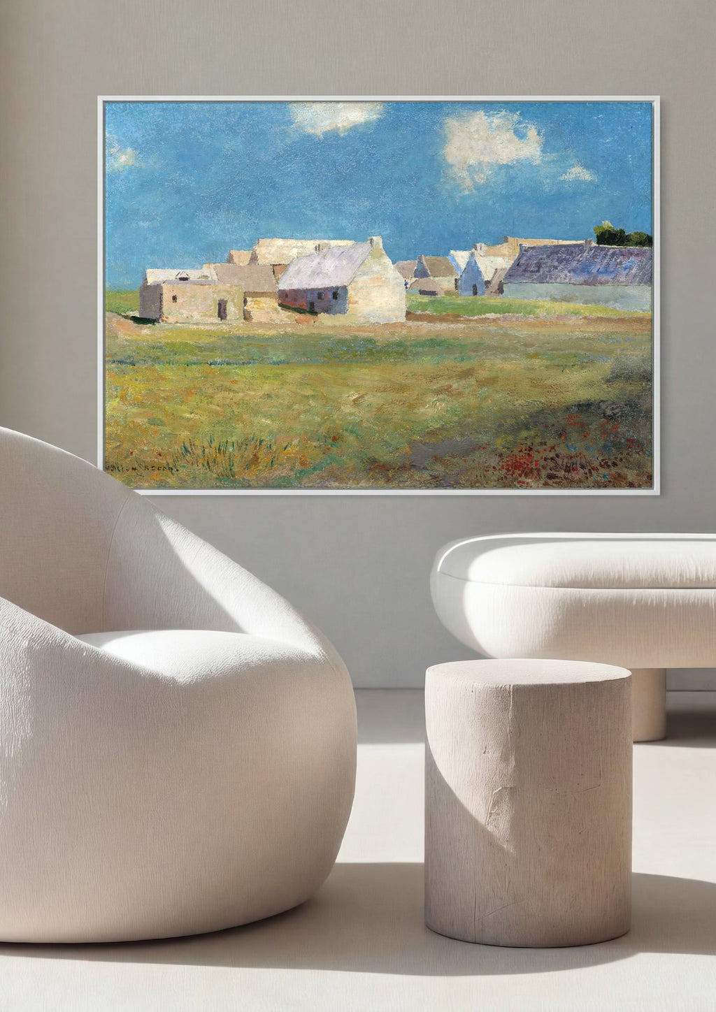 Quadro Decorativo Vilarejo com Casas Brancas - Odilon Redon em ambiente decorado