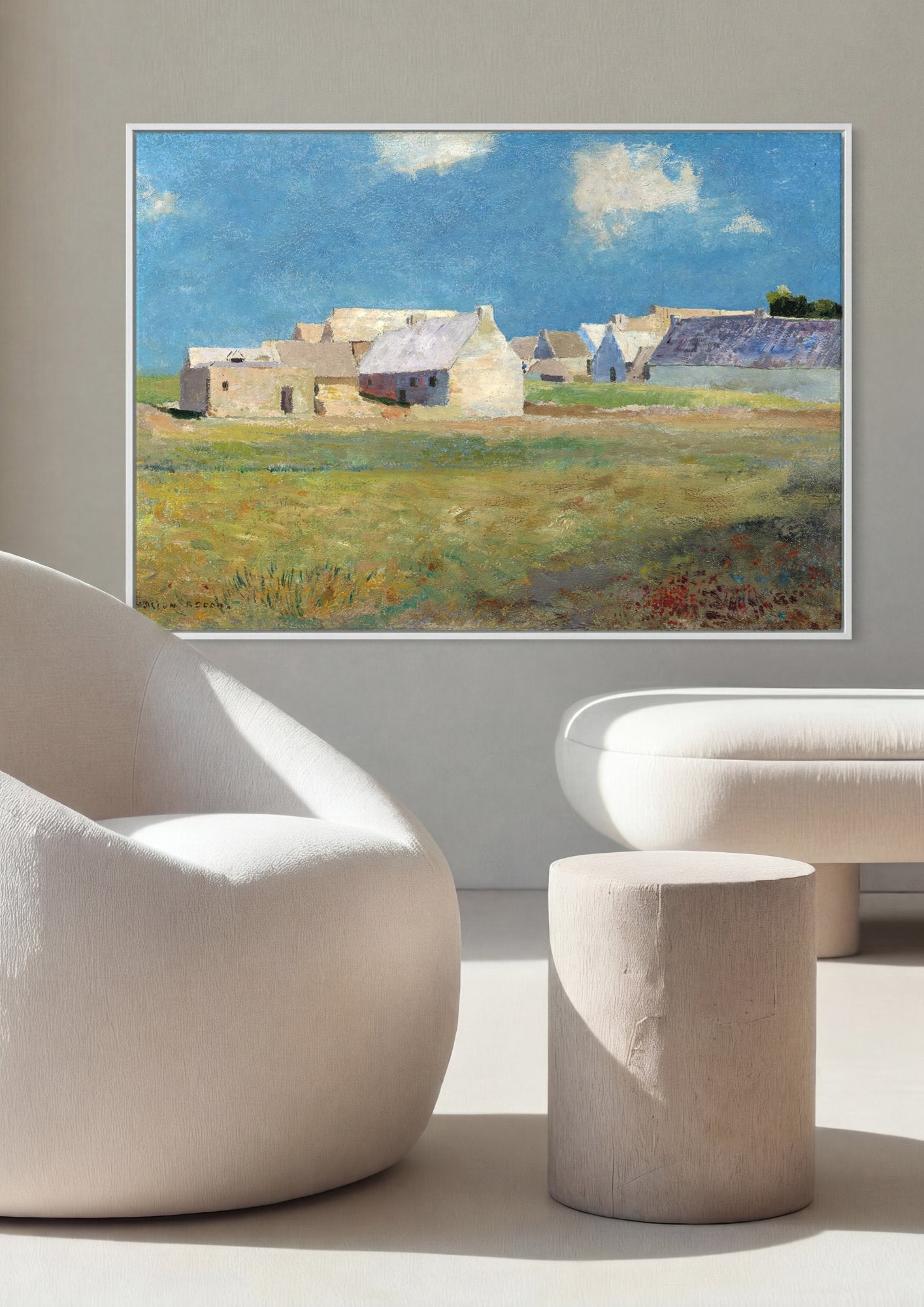 Quadro Decorativo Vilarejo com Casas Brancas - Odilon Redon em ambiente decorado