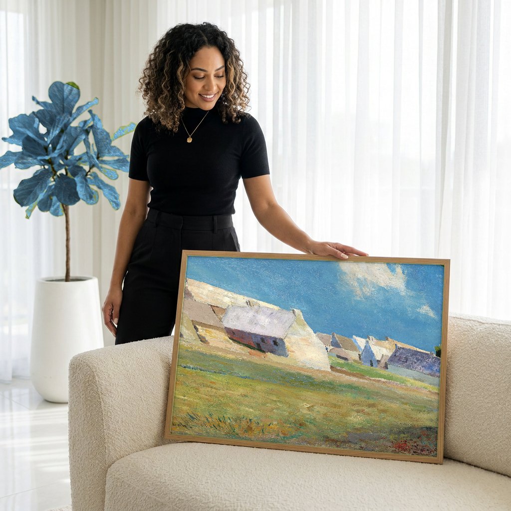 Quadro Decorativo Vilarejo com Casas Brancas - Odilon Redon com modelo em ambiente