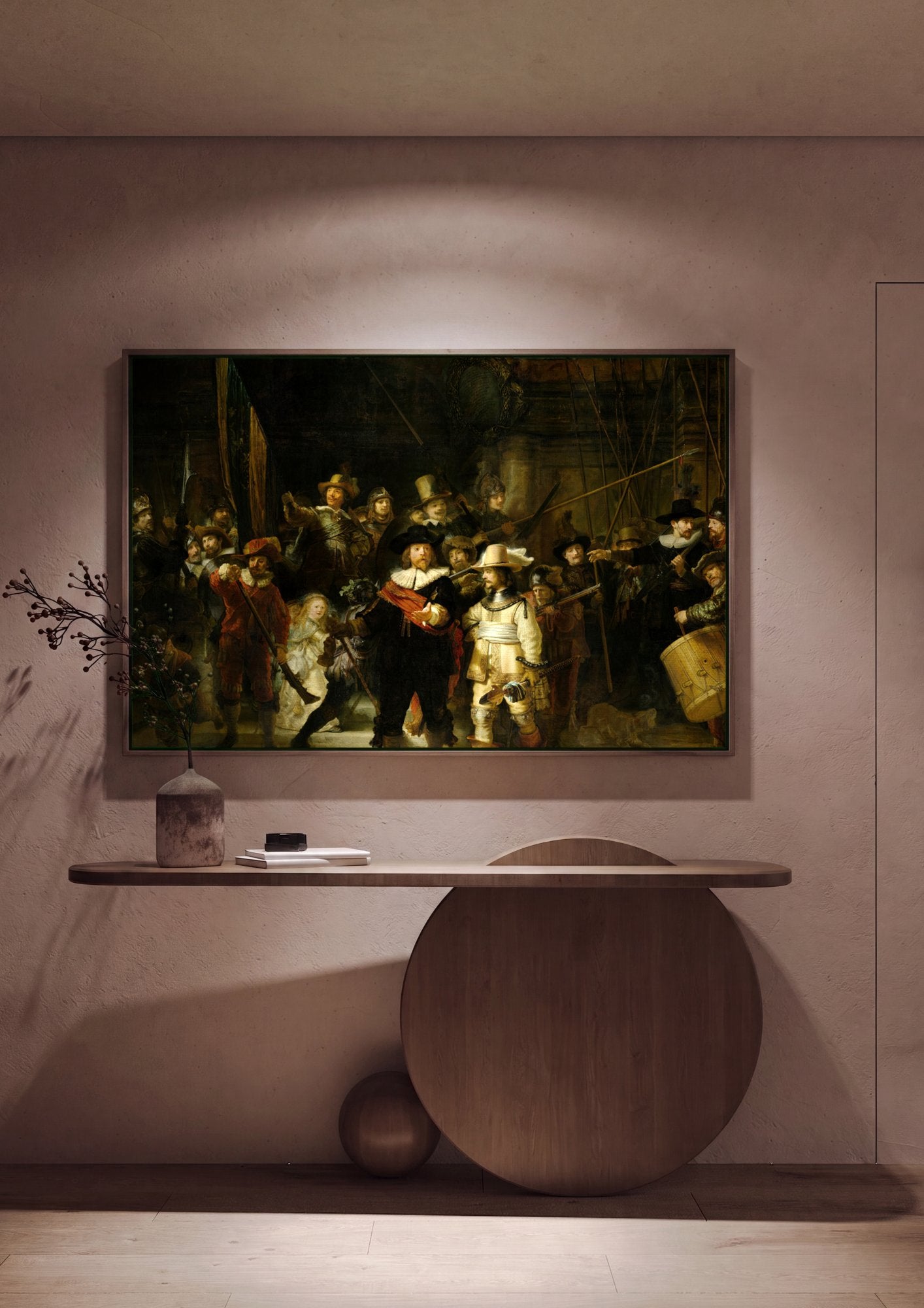 Quadro Decorativo A Ronda Noturna - Rembrandt em ambiente decorado