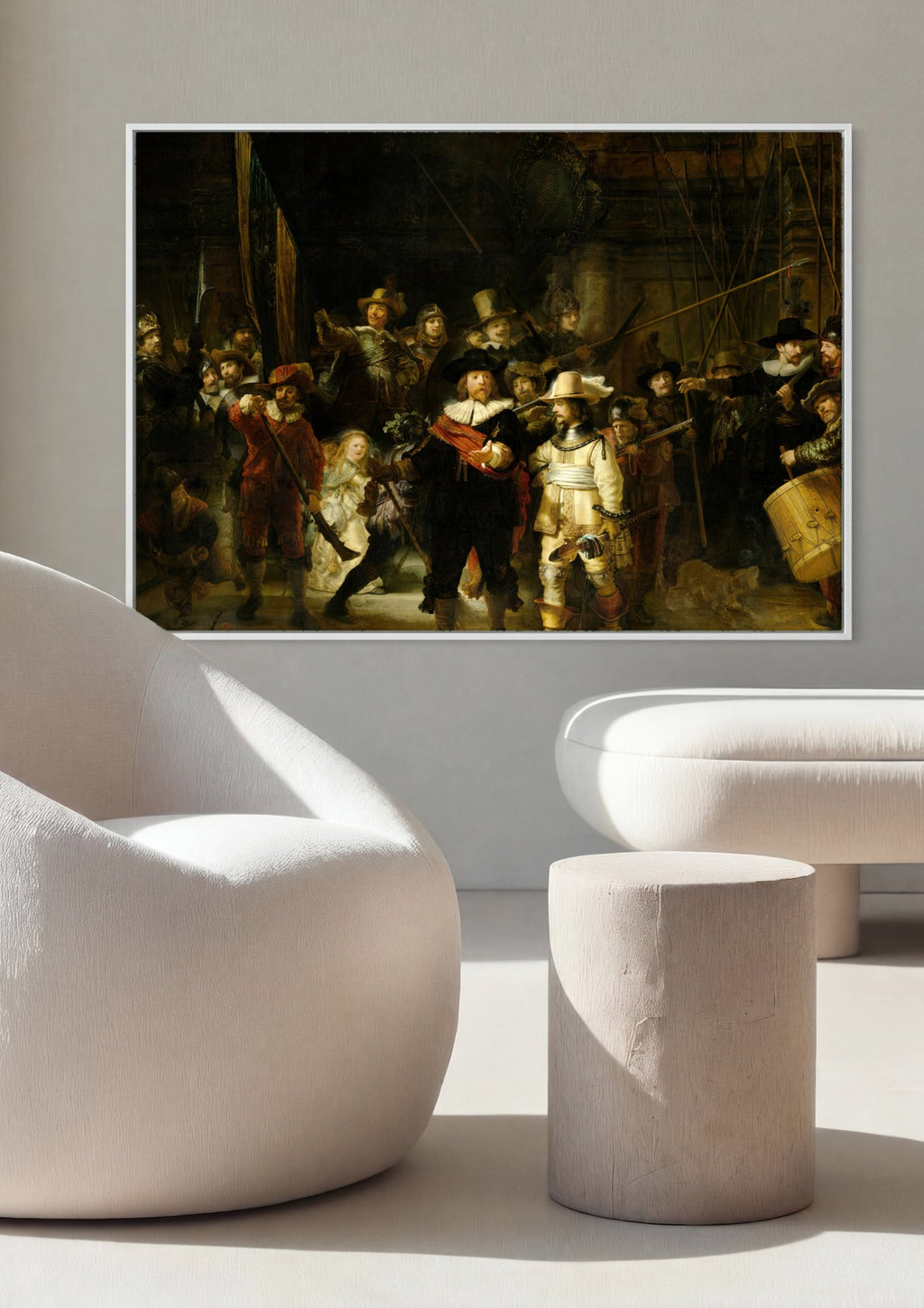 Quadro Decorativo A Ronda Noturna - Rembrandt em ambiente decorado