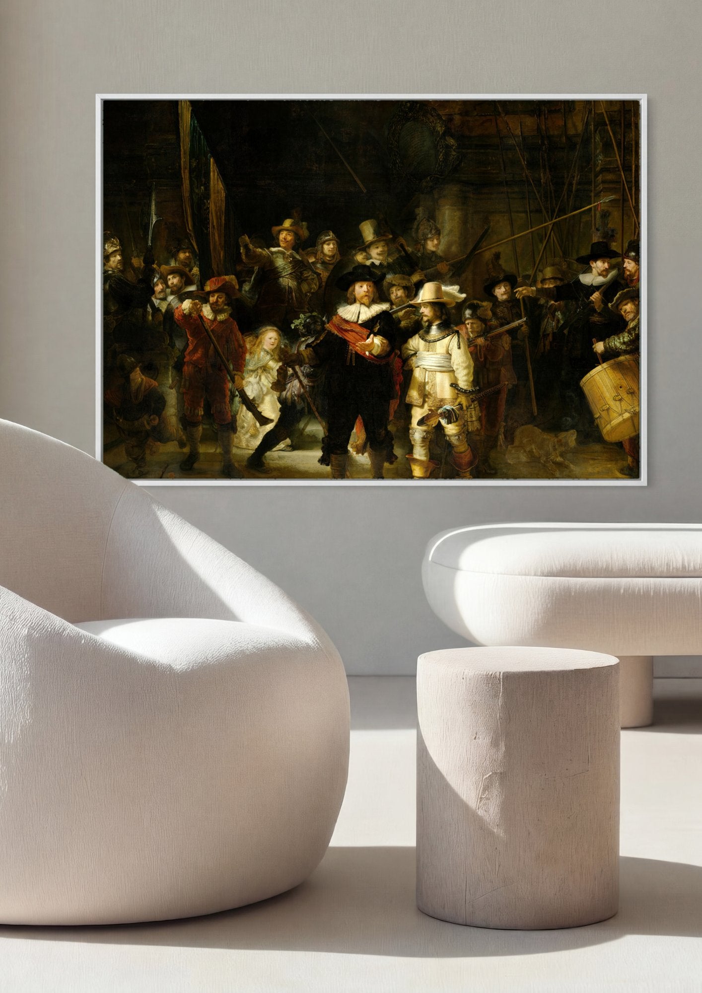 Quadro Decorativo A Ronda Noturna - Rembrandt em ambiente decorado