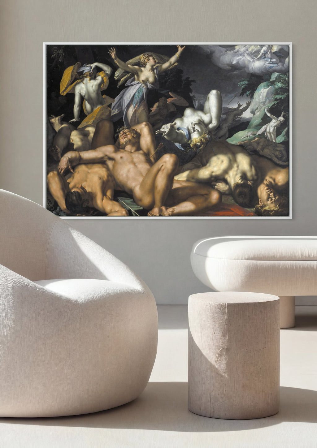 Quadro Decorativo A Queda dos Titãs - Abraham Bloemaert em ambiente decorado