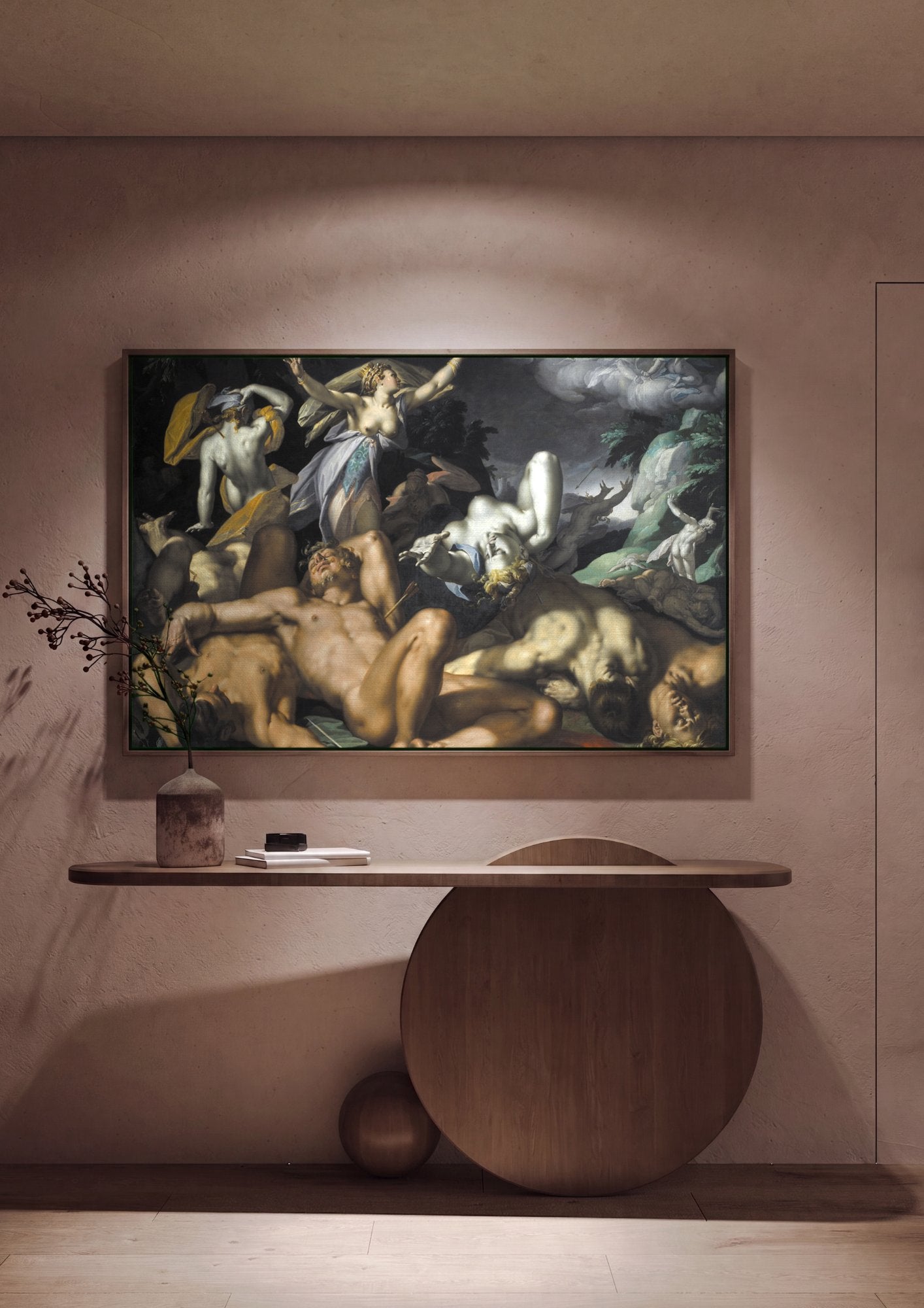 Quadro Decorativo A Queda dos Titãs - Abraham Bloemaert em ambiente decorado