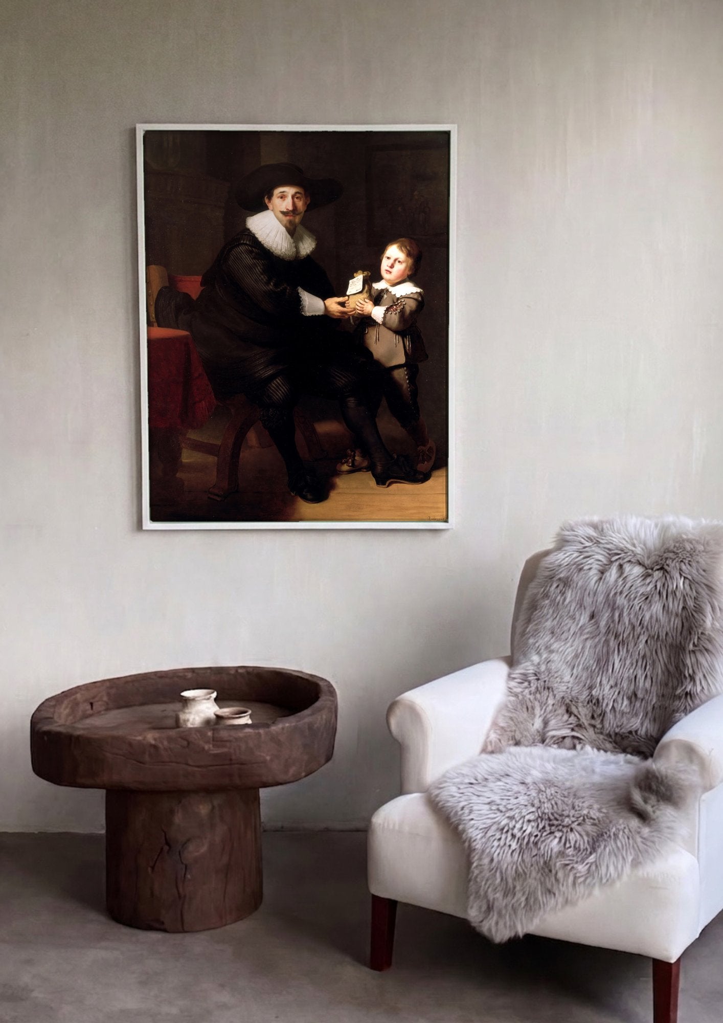 Quadro Decorativo O Pai e o Filho - Rembrandt em ambiente decorado