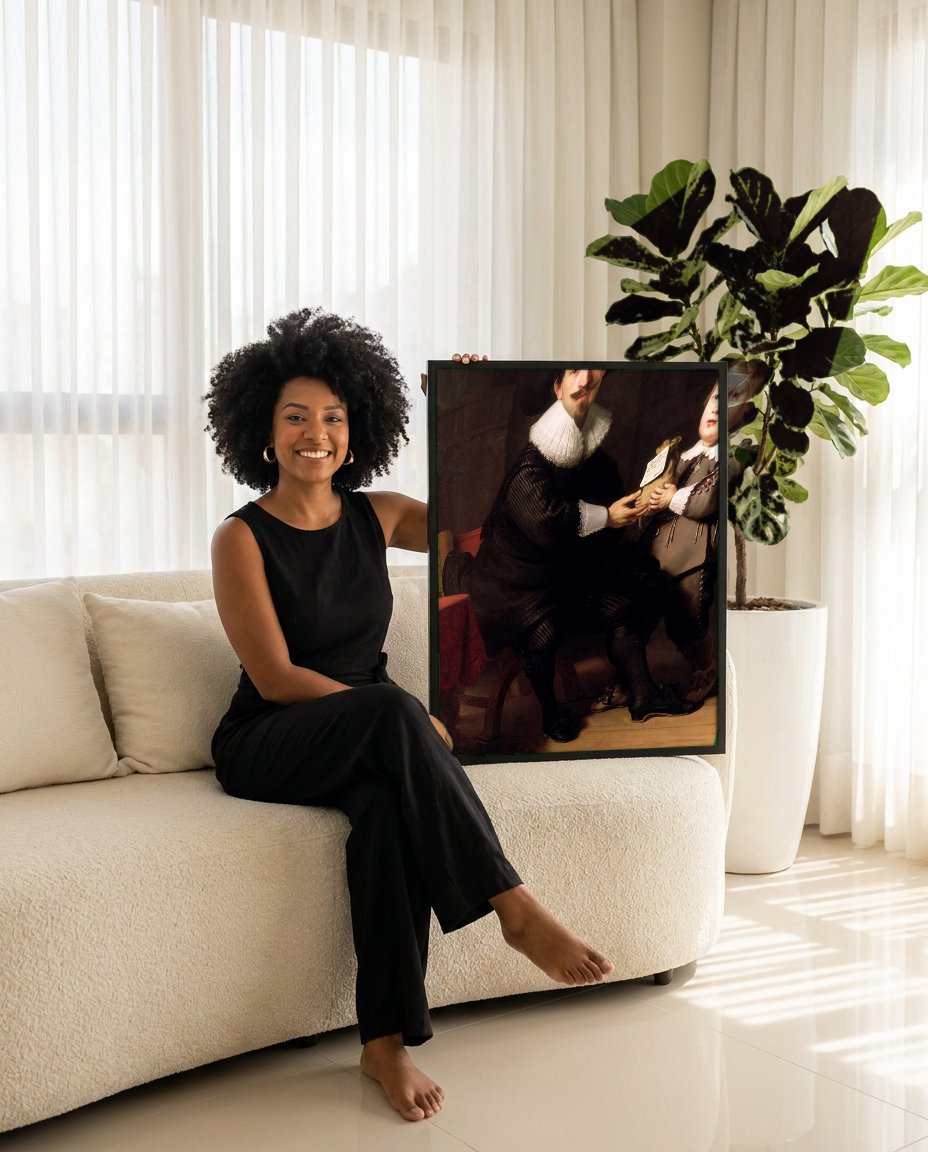 Quadro Decorativo O Pai e o Filho - Rembrandt com modelo em ambiente