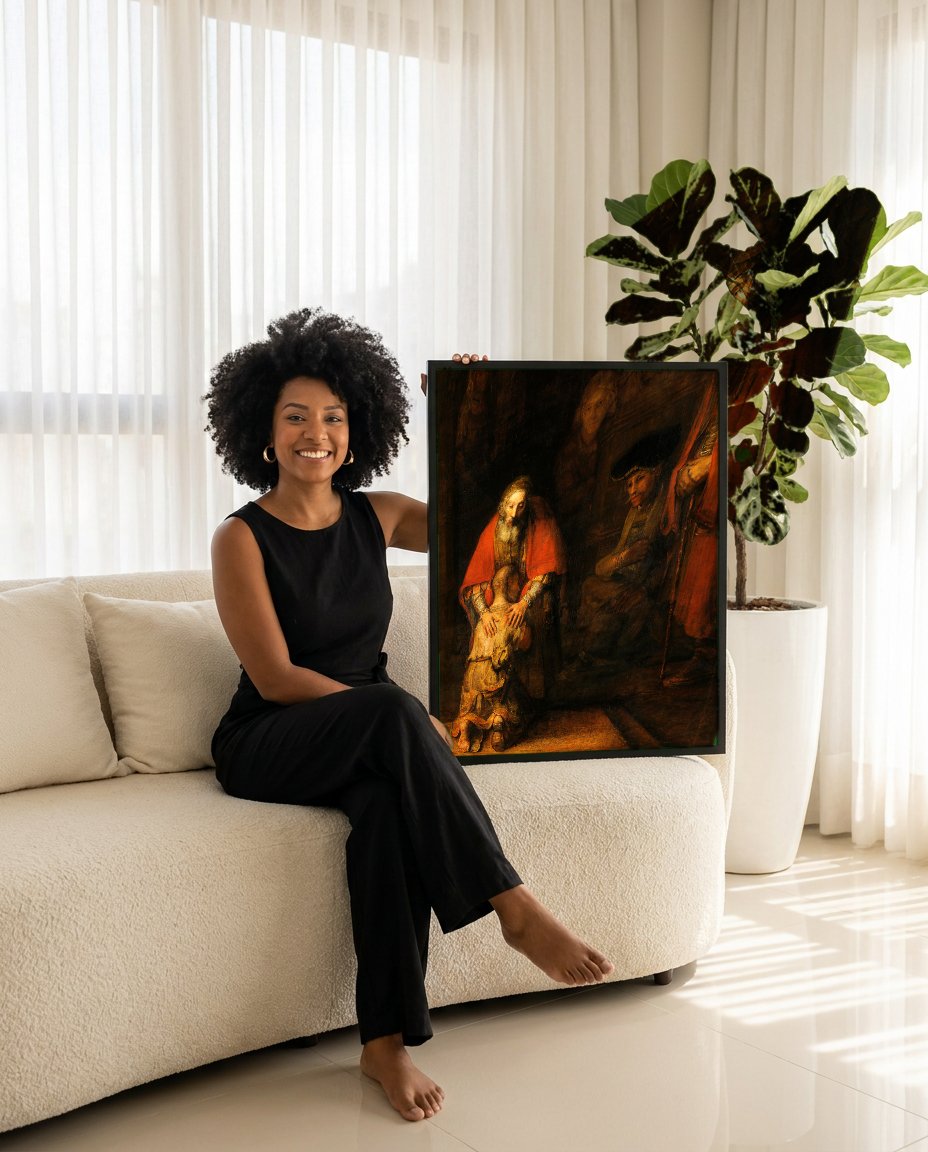 Quadro Decorativo O Filho Pródigo - Rembrandt com modelo em ambiente