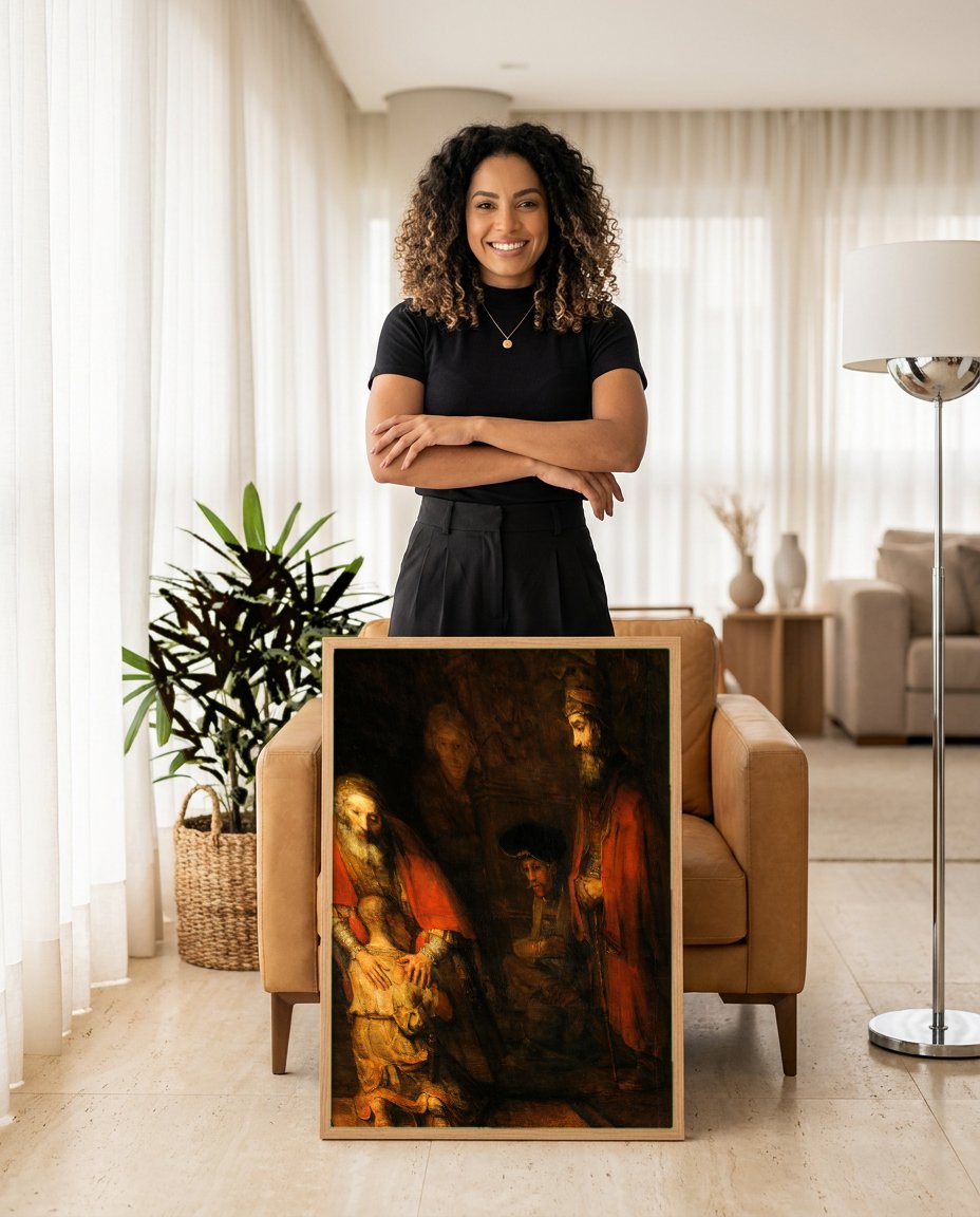 Quadro Decorativo O Filho Pródigo - Rembrandt com modelo em ambiente