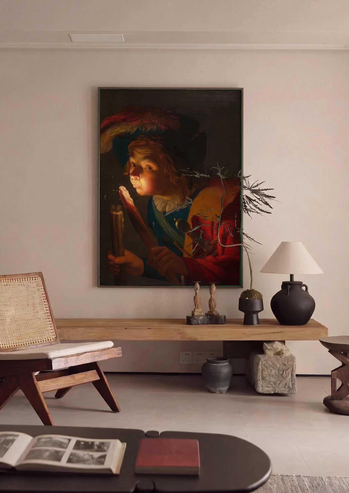 Quadro Decorativo Jovem Soprando uma Brasa - Gerard van Honthorst em ambiente decorado