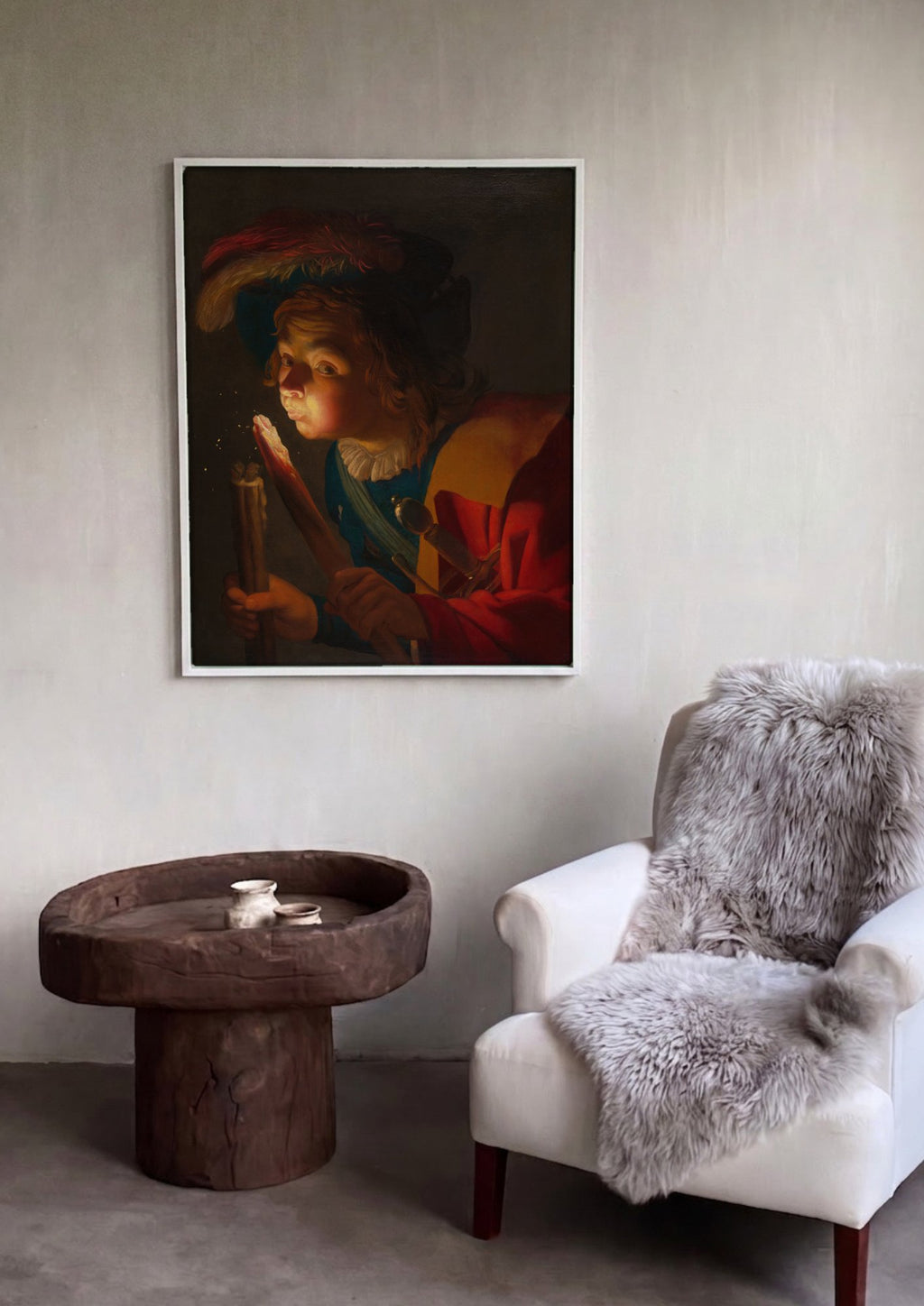 Quadro Decorativo Jovem Soprando uma Brasa - Gerard van Honthorst em ambiente decorado