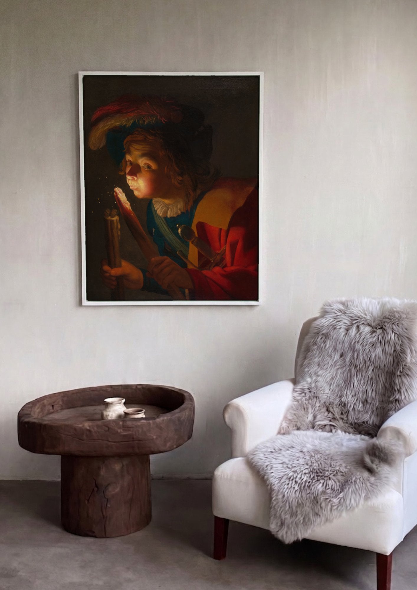 Quadro Decorativo Jovem Soprando uma Brasa - Gerard van Honthorst em ambiente decorado