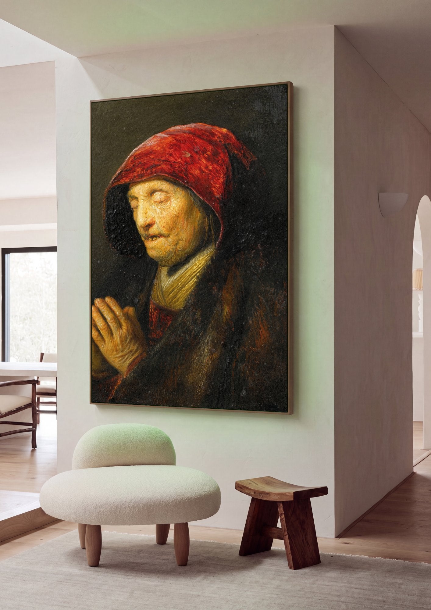 Quadro Decorativo A Mulher Orando - Rembrandt em ambiente decorado