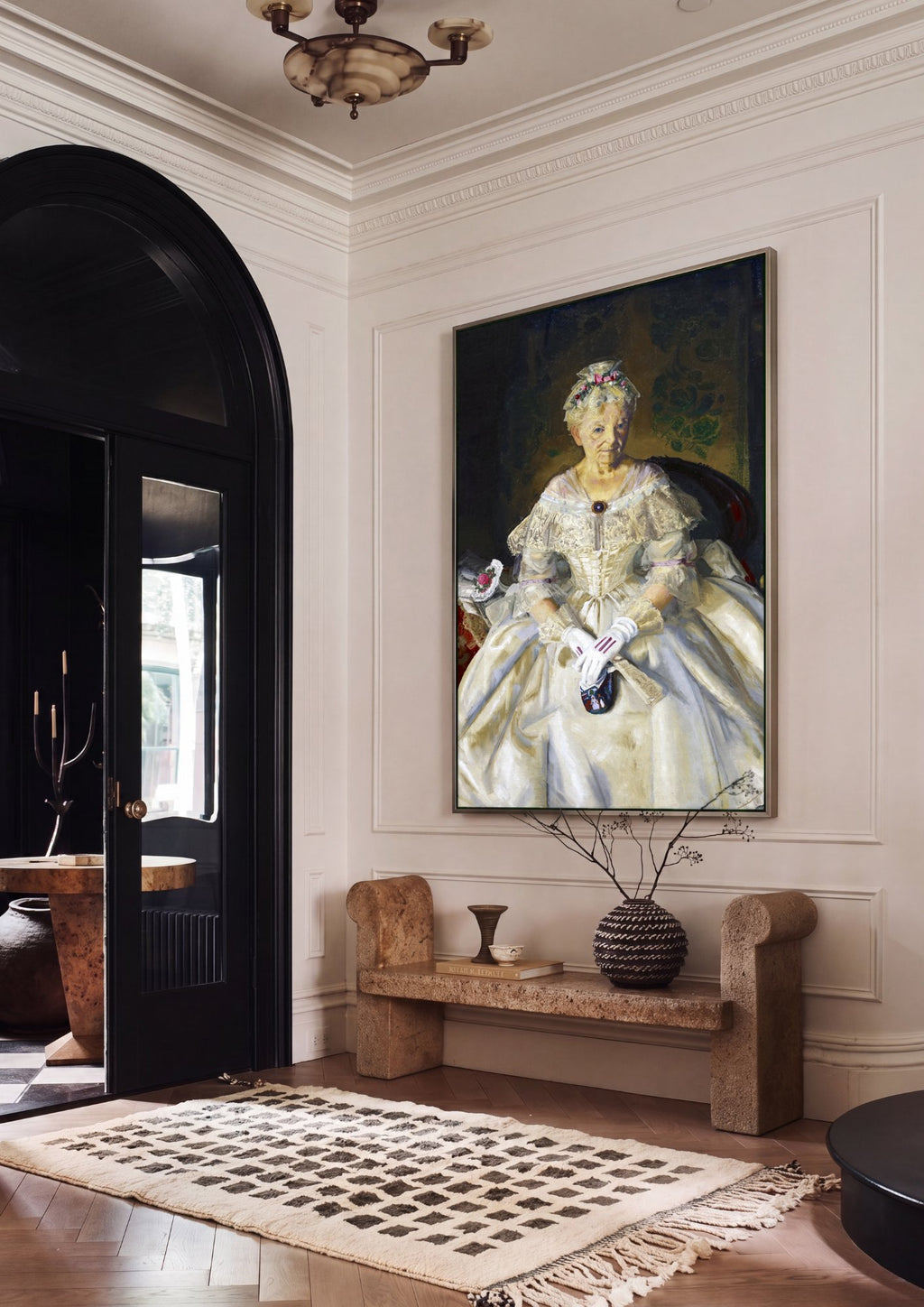 Quadro Decorativo Senhora em Vestido Branco - Bellows em ambiente decorado