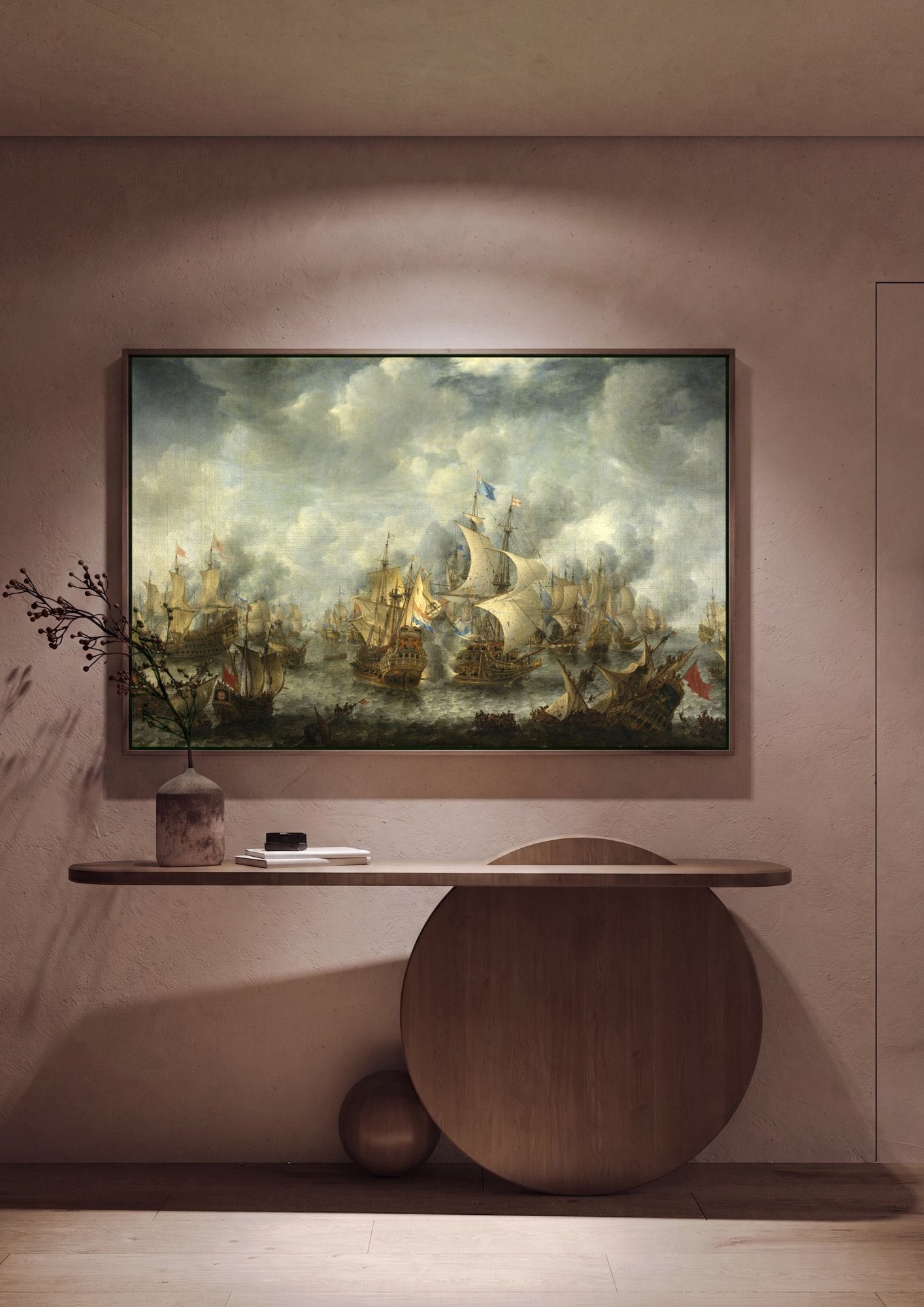Quadro Decorativo Batalha Naval - Jan Abrahamsz Beerstraaten em ambiente decorado