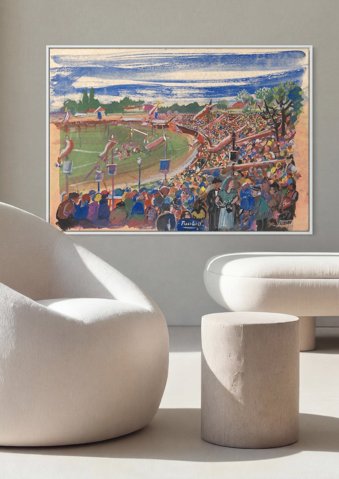 Quadro Decorativo Campo de Futebol Vibrante - Oskar Laske em ambiente decorado