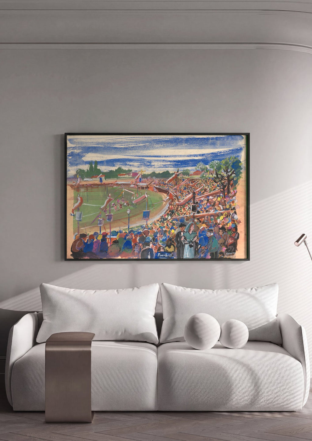 Quadro Decorativo Campo de Futebol Vibrante - Oskar Laske em ambiente decorado