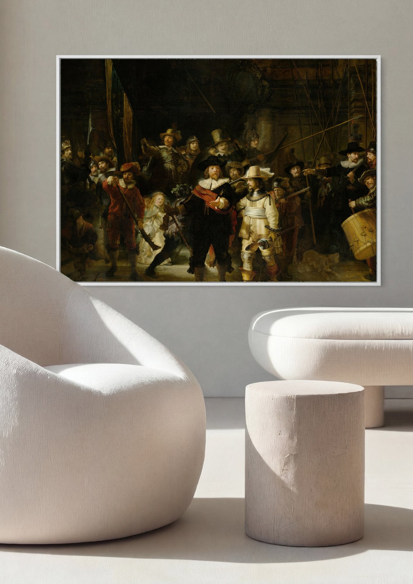 Quadro Decorativo A Ronda Noturna - Rembrandt em ambiente decorado