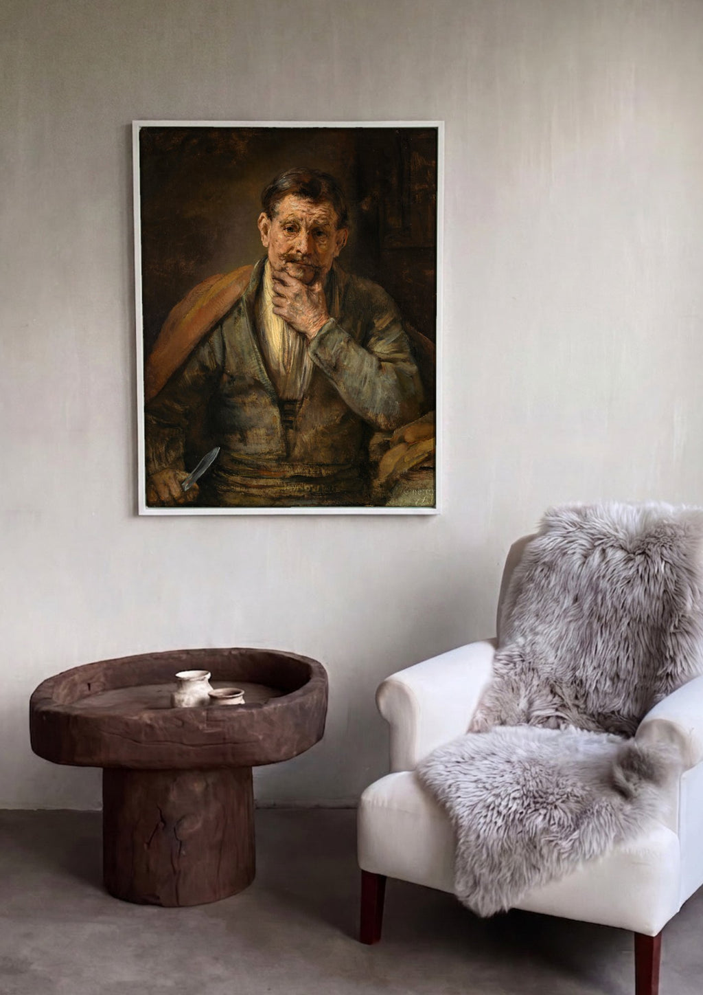 Quadro Decorativo Homem Pensativo - Rembrandt em ambiente decorado