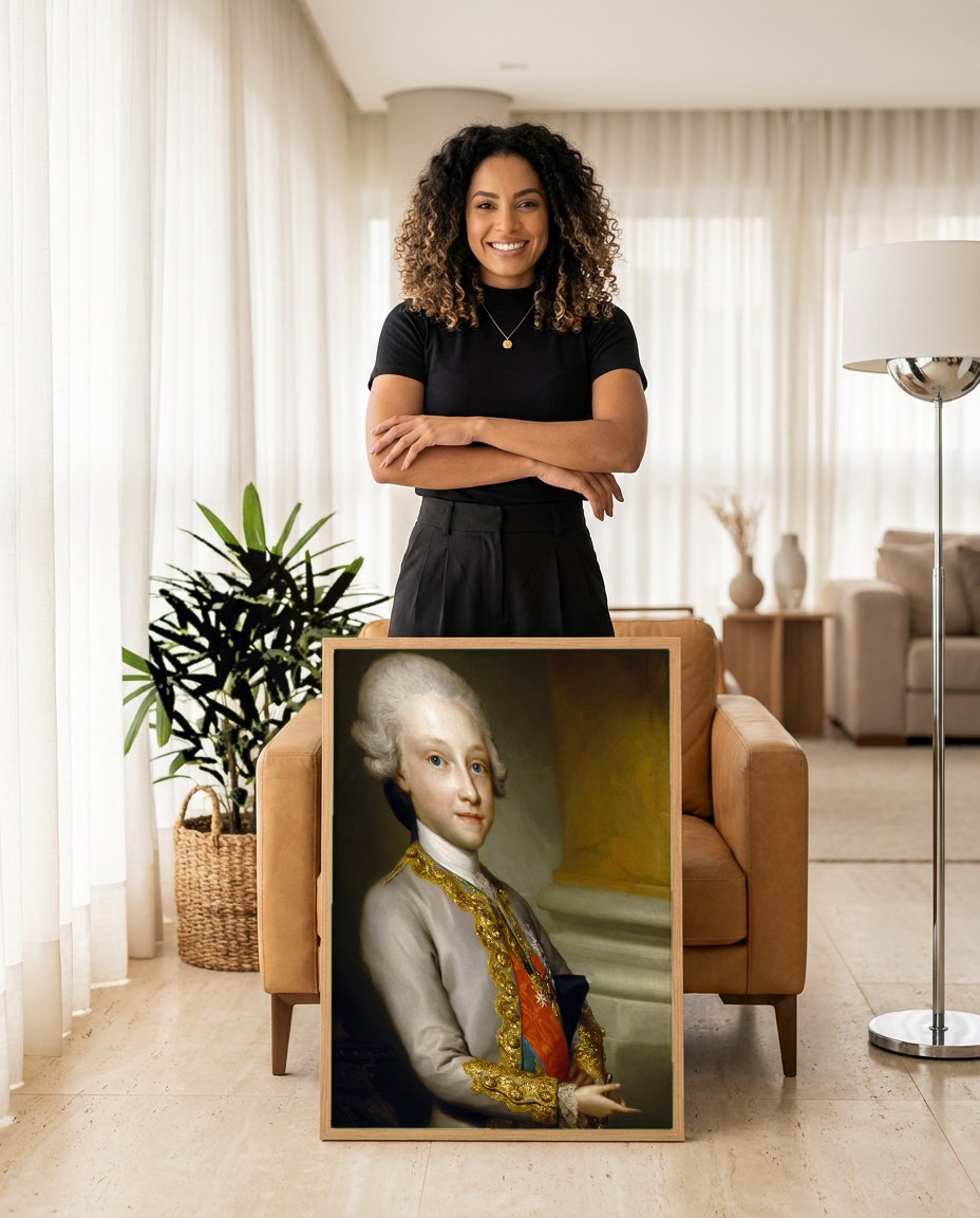 Quadro Decorativo Retrato de Jovem Nobre - Anton Raphael Mengs com modelo em ambiente