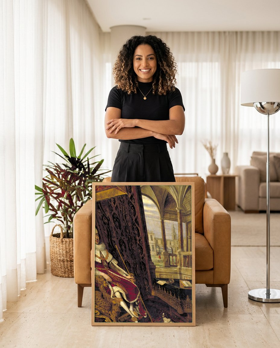Quadro Decorativo Homem com Traje Nobre - Daniël Mijtens com modelo em ambiente