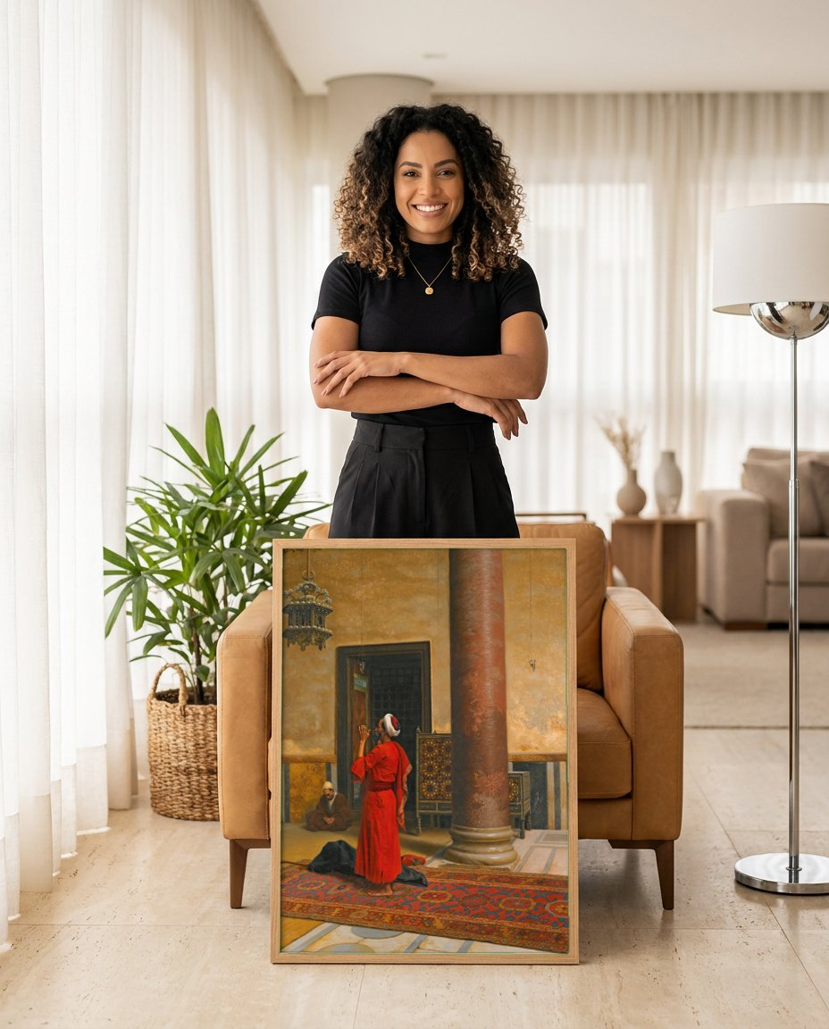 Quadro Decorativo A Oração - Ludwig Deutsch | modelo apresentando o quadro emoldurado