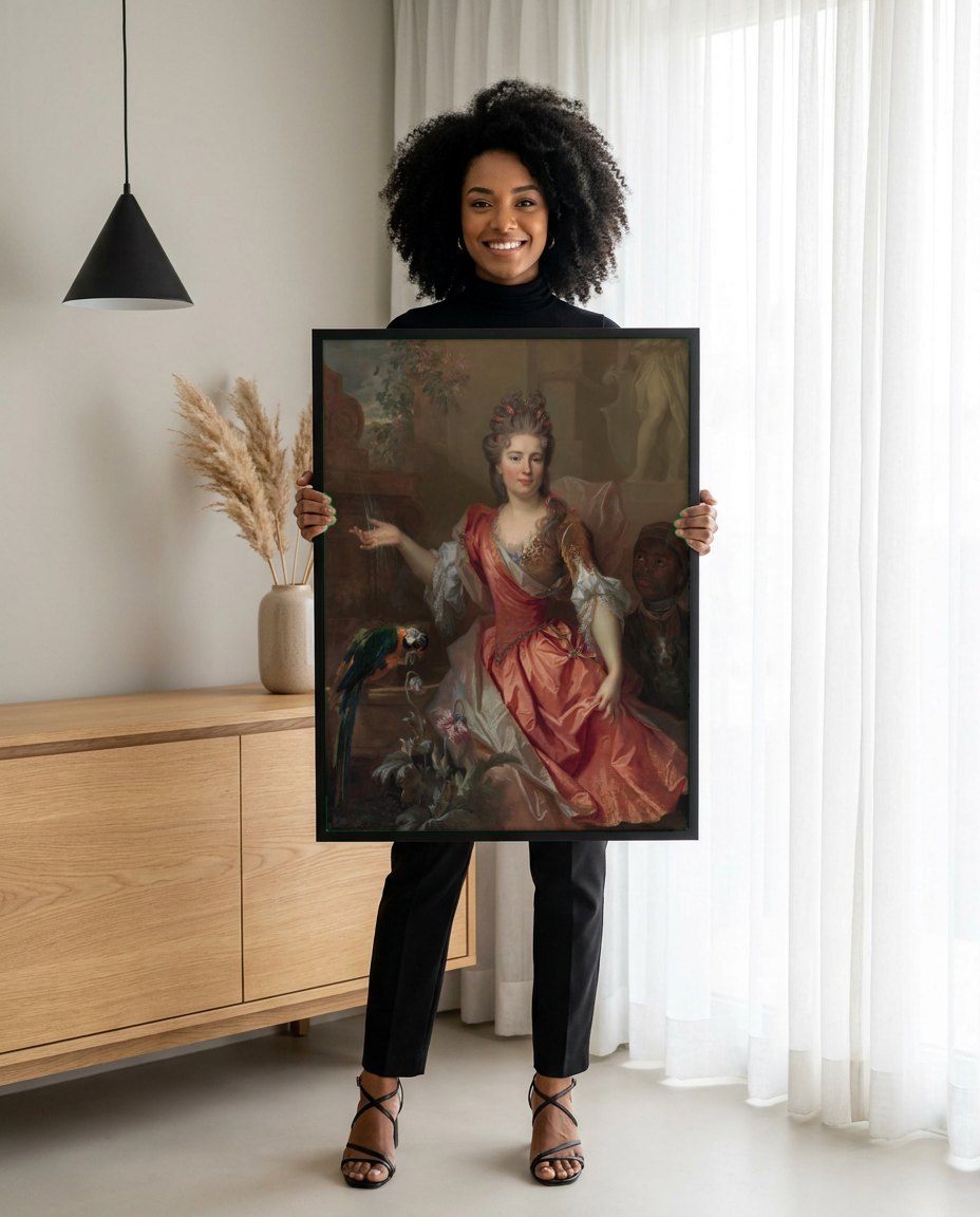 Quadro Decorativo Retrato de Senhora - Nicolas de Largillière | modelo apresentando o quadro emoldurado