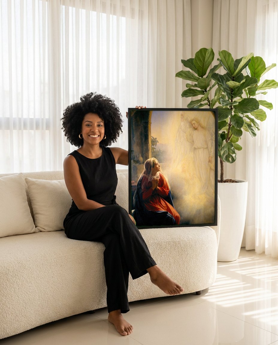 Quadro Decorativo A Anunciação - Carl Bloch | modelo apresentando o quadro emoldurado