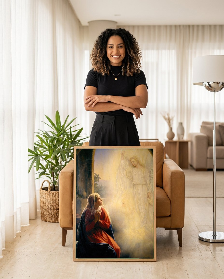 Quadro Decorativo A Anunciação - Carl Bloch | modelo apresentando o quadro emoldurado