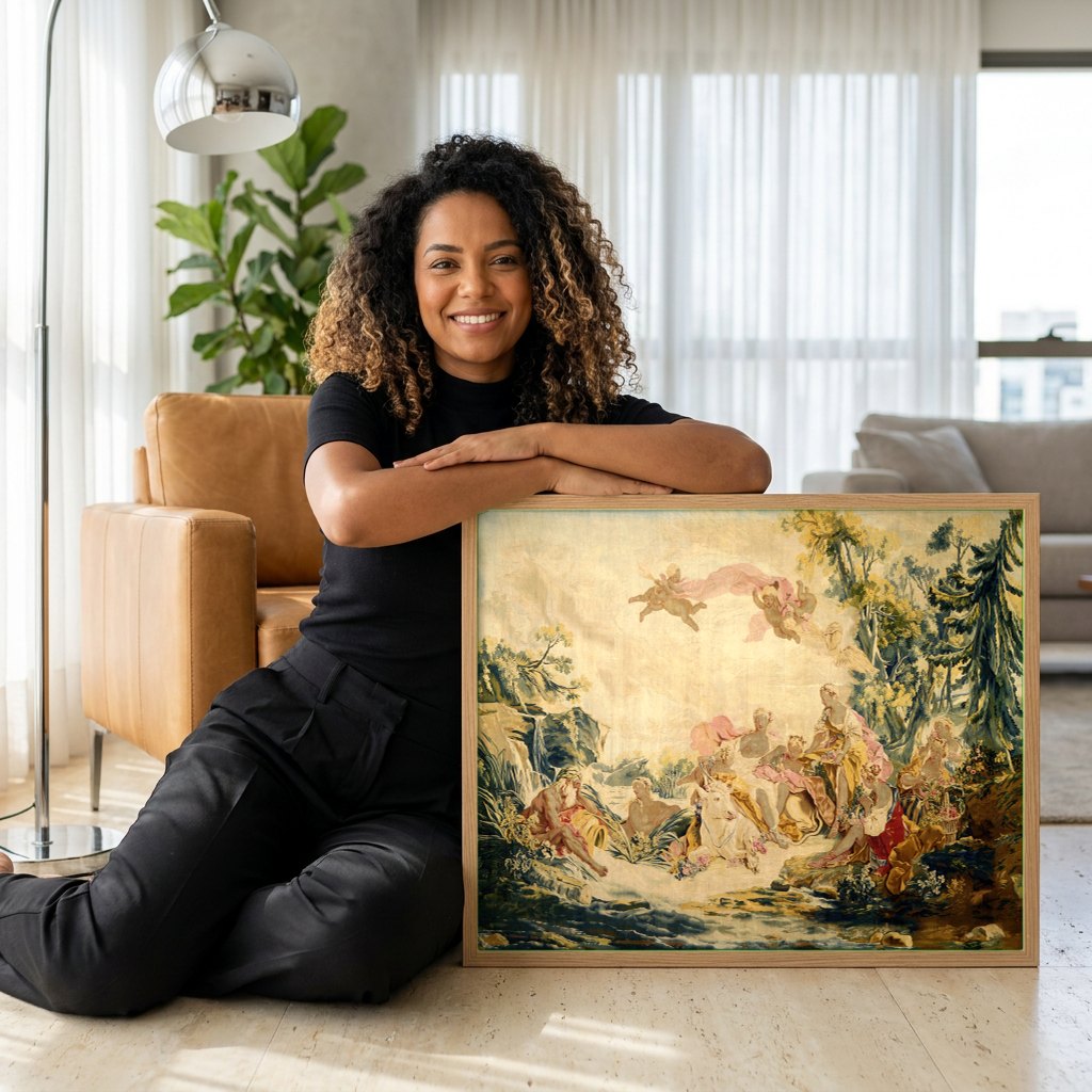 Quadro Decorativo A Europa - François Boucher | modelo apresentando o quadro emoldurado