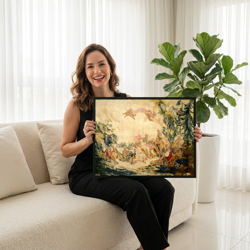 Quadro Decorativo A Europa - François Boucher | modelo apresentando o quadro emoldurado