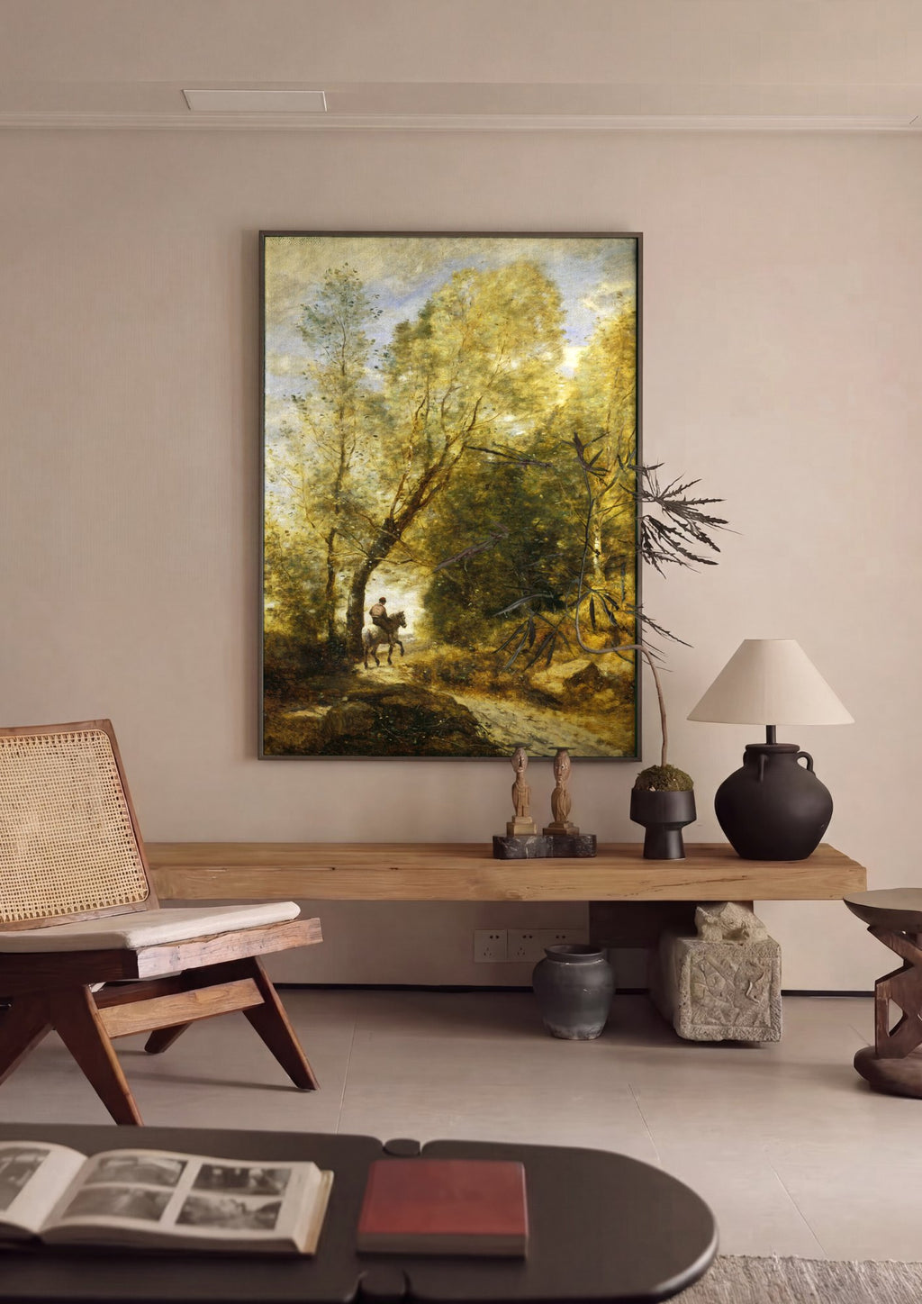 Quadro Decorativo Floresta e Cavaleiro - Corot | quadro emoldurado na parede