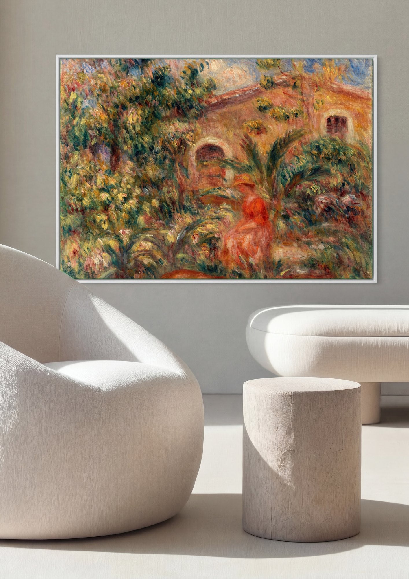 Quadro Decorativo Jardins com Mulher e Cão - Renoir | quadro emoldurado na parede