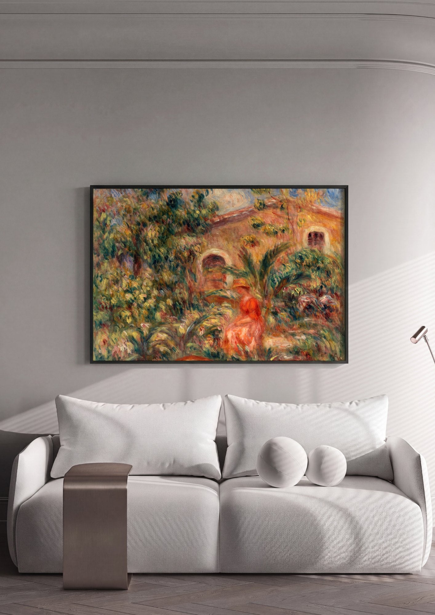 Quadro Decorativo Jardins com Mulher e Cão - Renoir | quadro emoldurado na parede