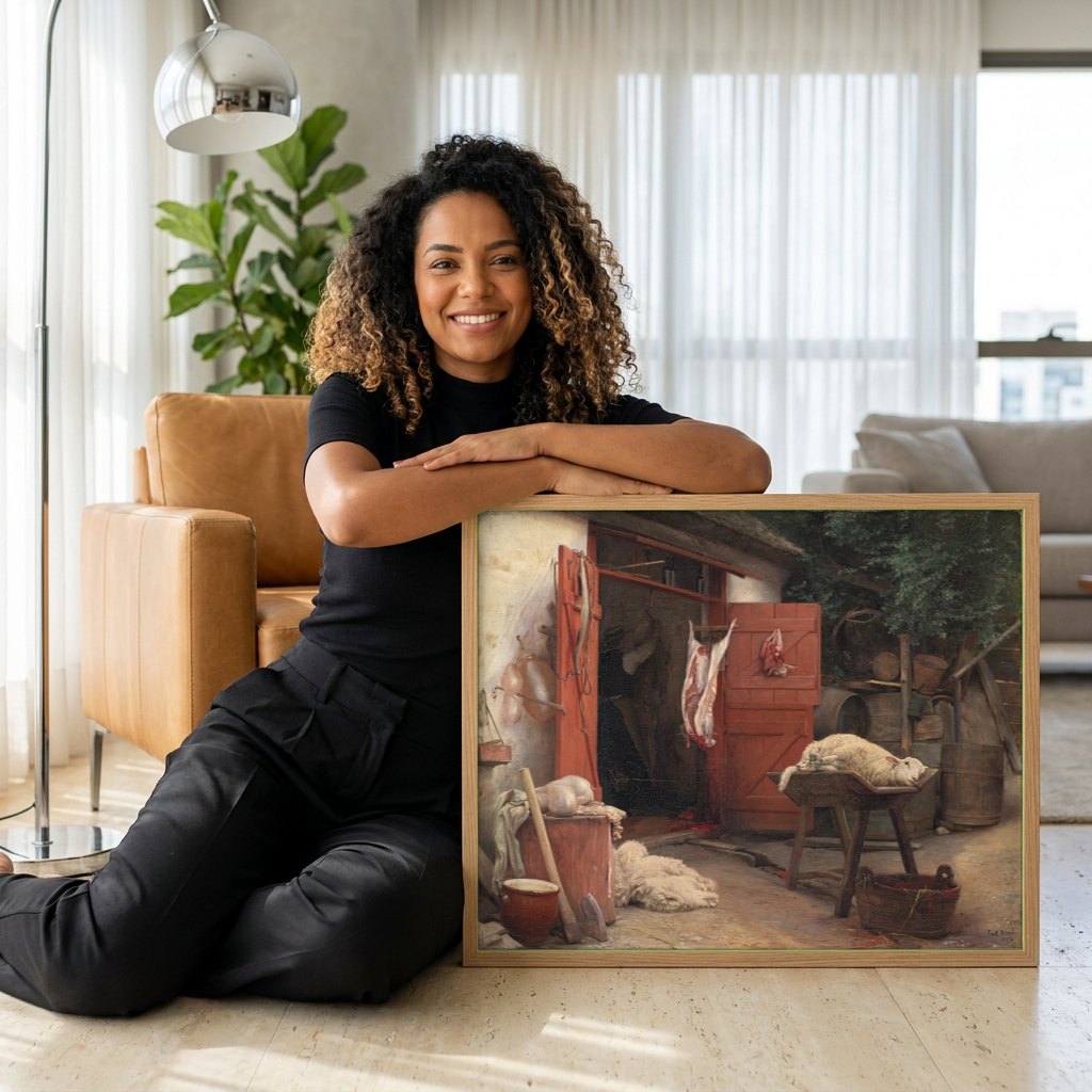 Quadro Decorativo A Casa do Açougueiro - Carl Bloch | modelo apresentando o quadro emoldurado